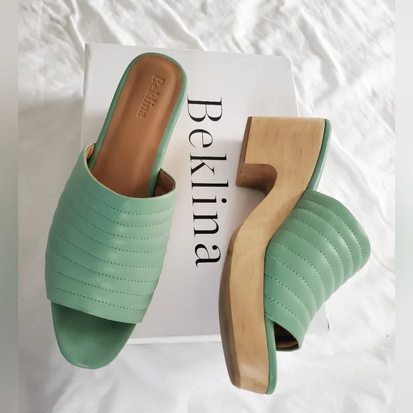 Beklina Mint Ribbed Open-toe Clogs Sandals 10 - Picture 3 of 9